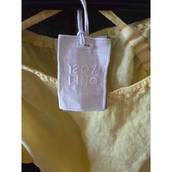 120% LINO Lemonade Yellow Linen Tie Waist Lightweight Blouse size xs 40 - Picture 5 of 7